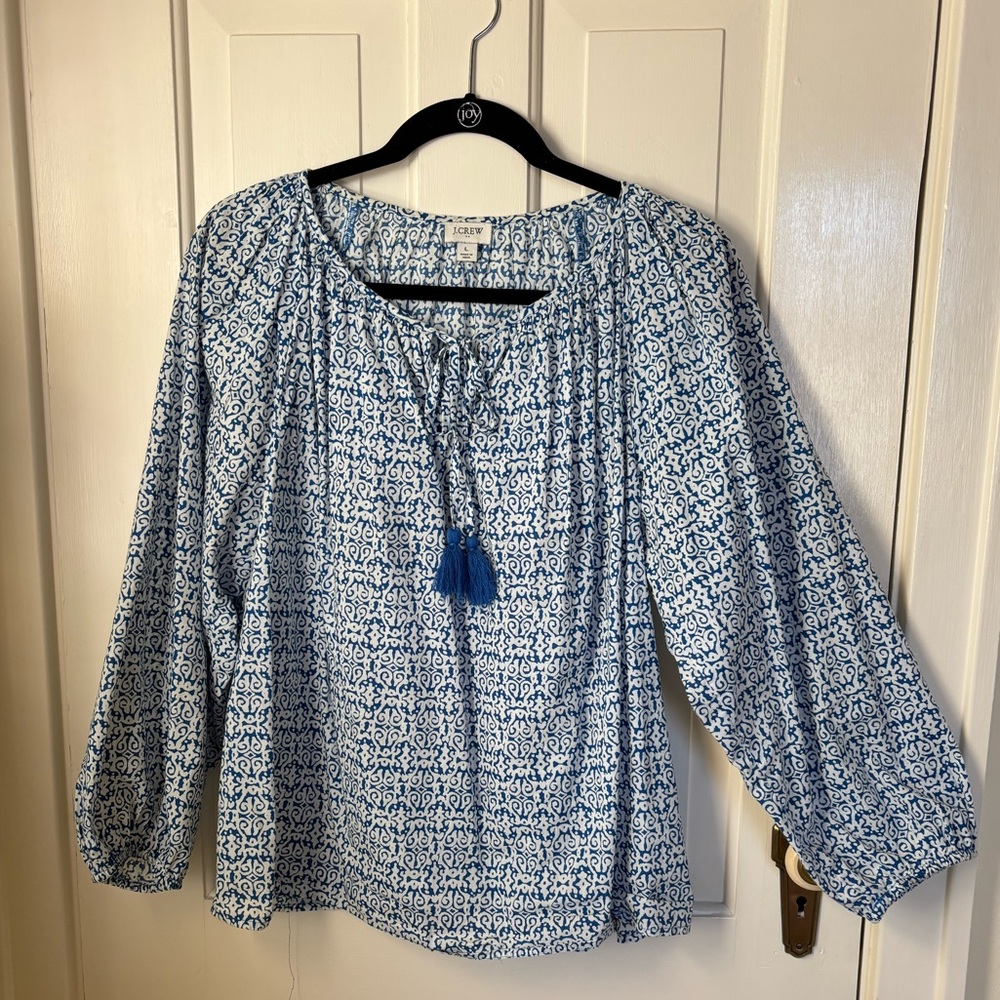 Mediterranean print cotton poplin top